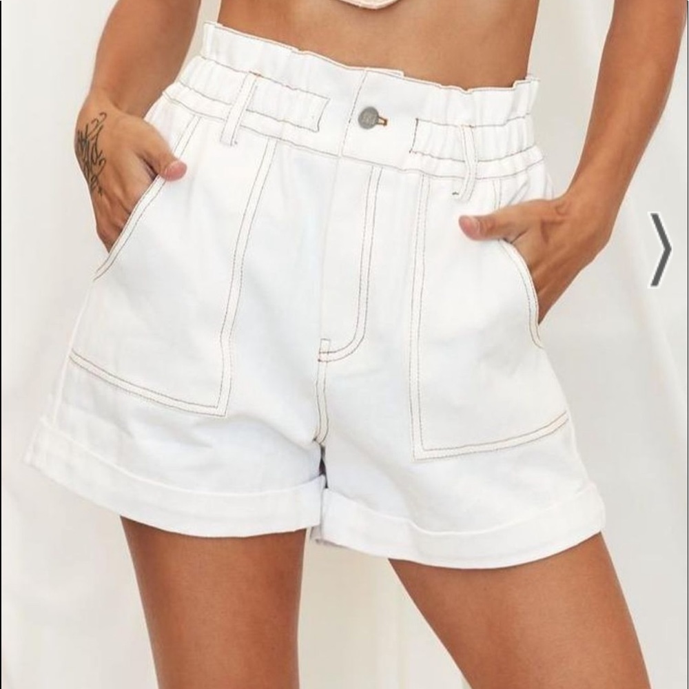 Sunset Key Ivory Contrast Stitch Paper Bag Shorts